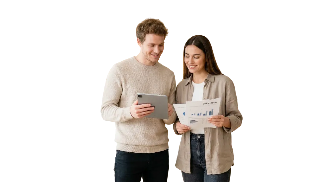 Un couple consulte l'estimation de son bien immobilier